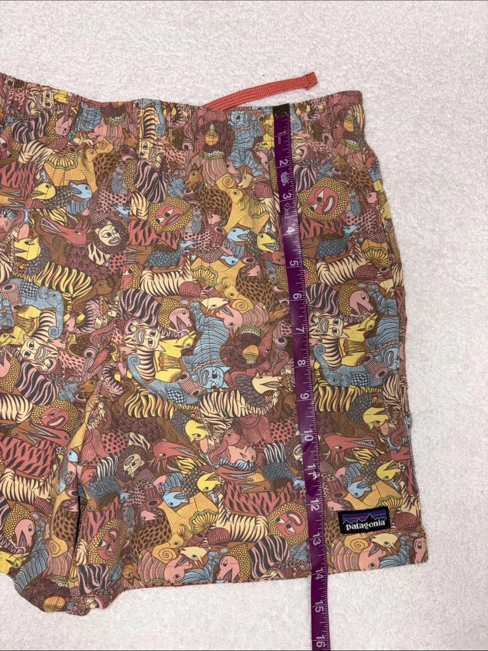 Patagonia baggies together trip brown animal print swim trunks size xl 14